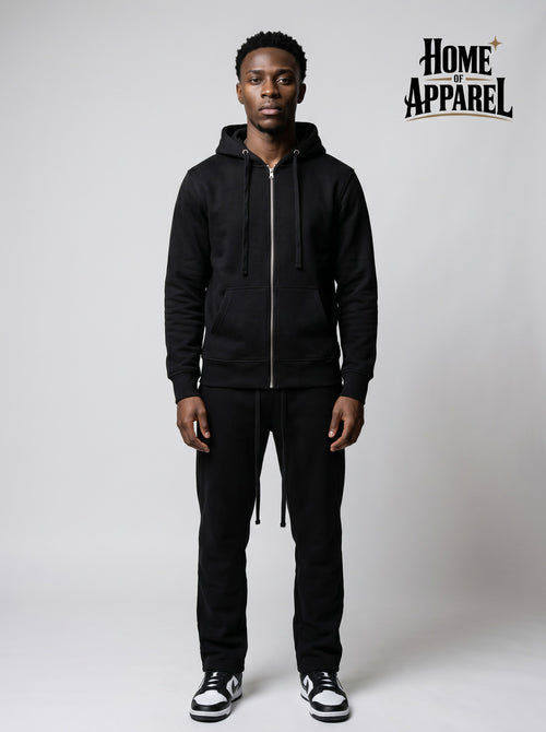 Black Full Zipper Cotton Fleece Sweat suit