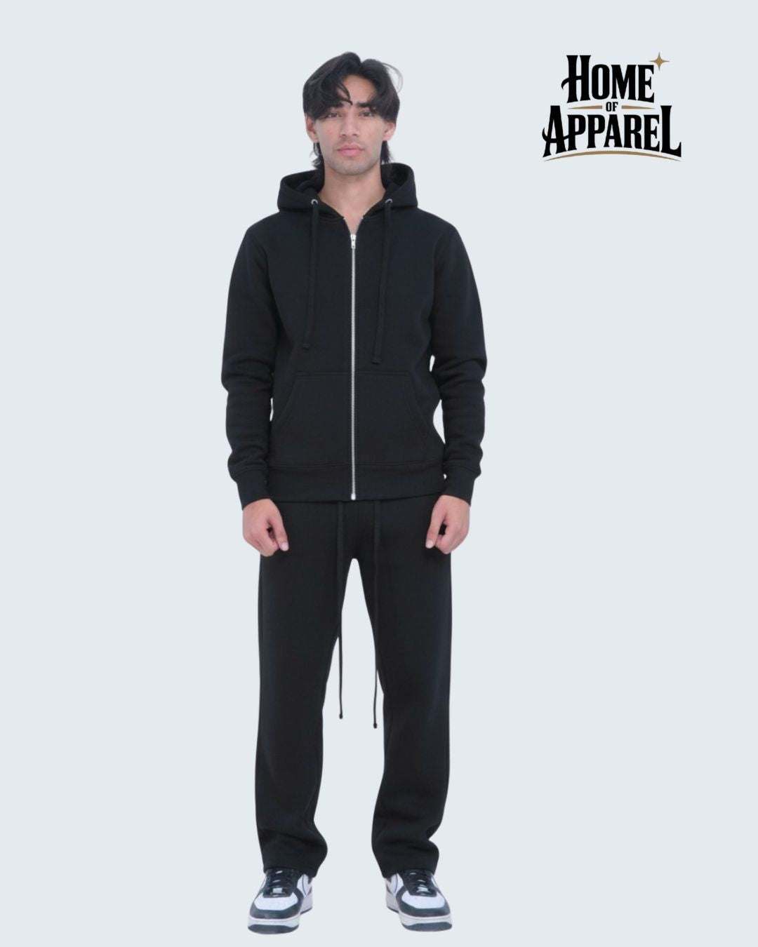 Black Full Zipper Cotton Fleece Sweat suit
