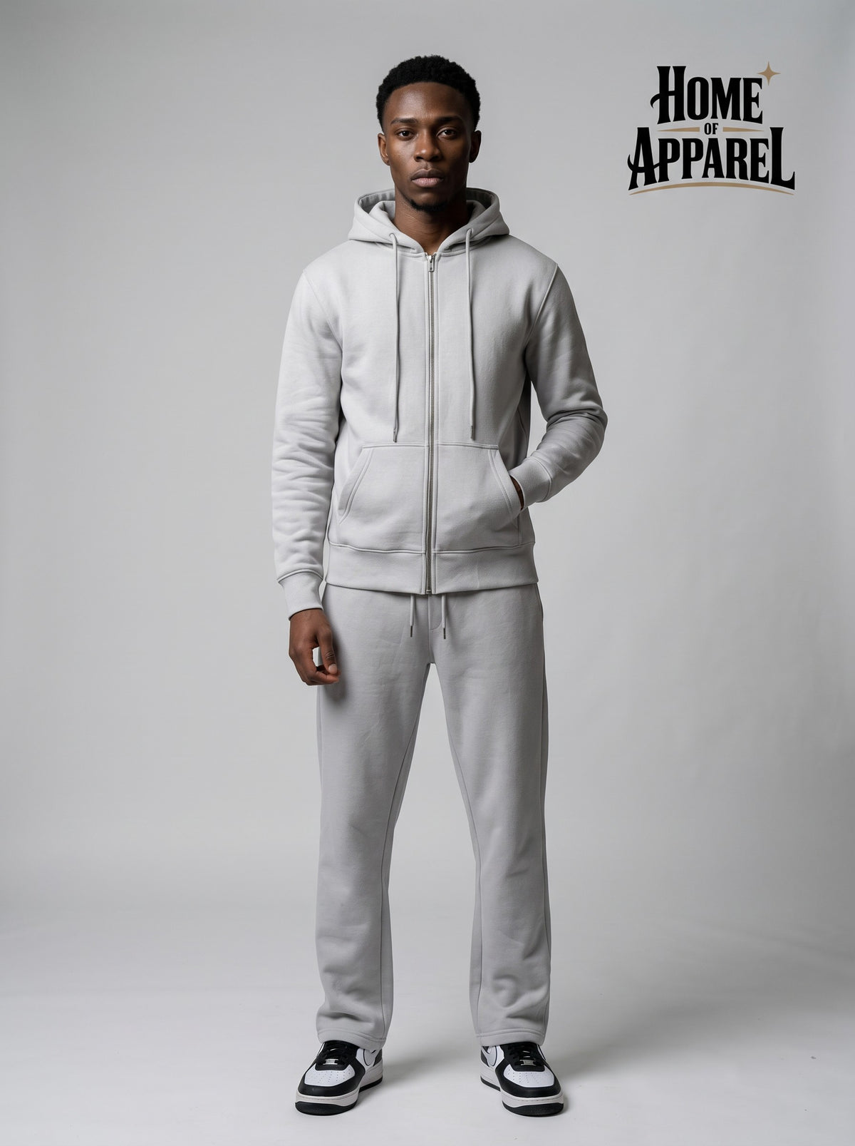 Light Grey Full Zipper Cotton Fleece Sweatsuit