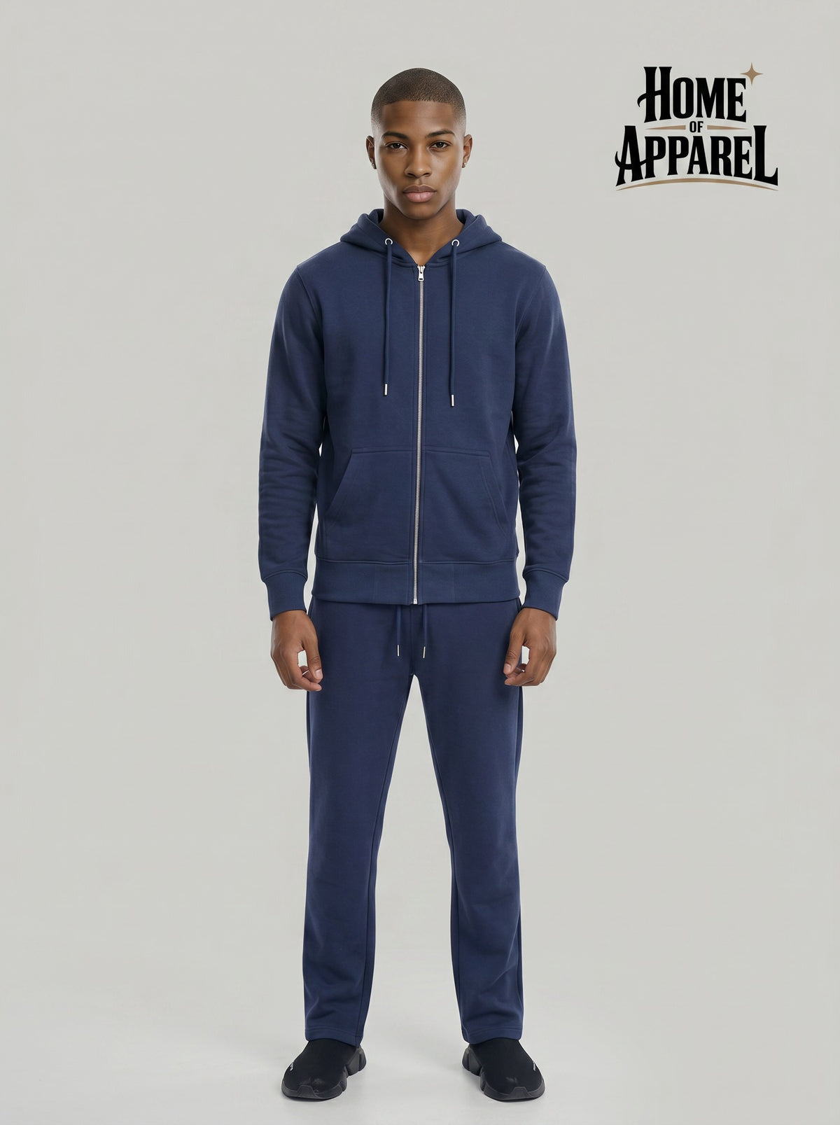 Navy Blue Full Zipper Cotton Fleece Streetwear Sweat Suit