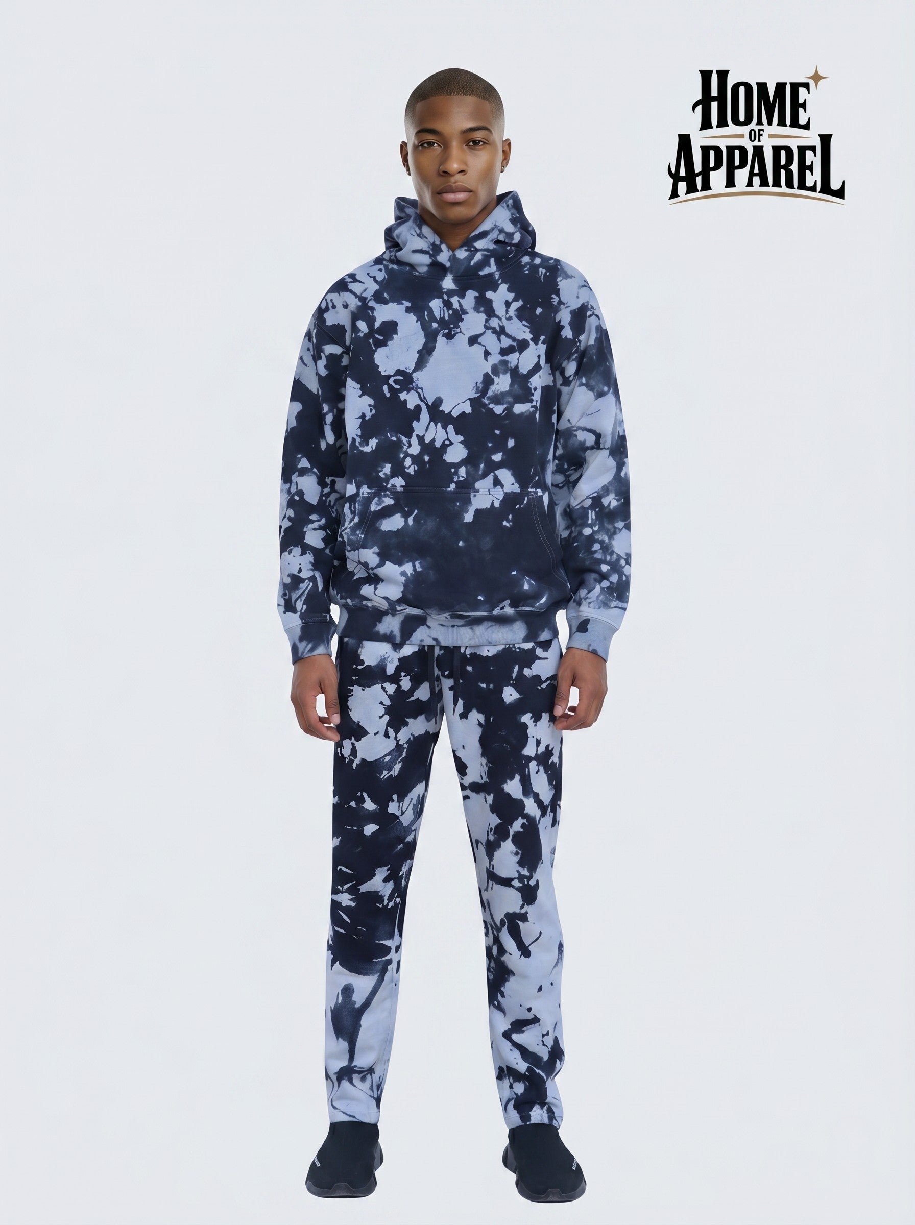 Black Tie-Dye Cotton Terry Sweat Suit