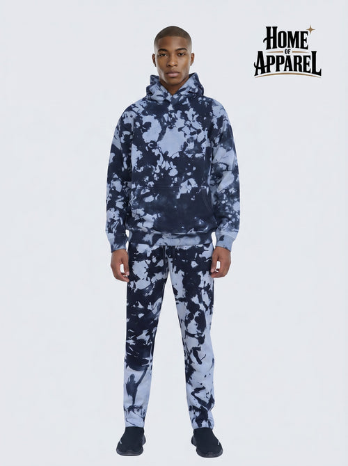 Black Tie-Dye Cotton Terry Sweat Suit
