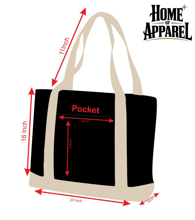 Customizable 20x16 heavy duty Premium Canvas Tote Bag – Black with Beige Straps | Large Everyday Shoulder Bag