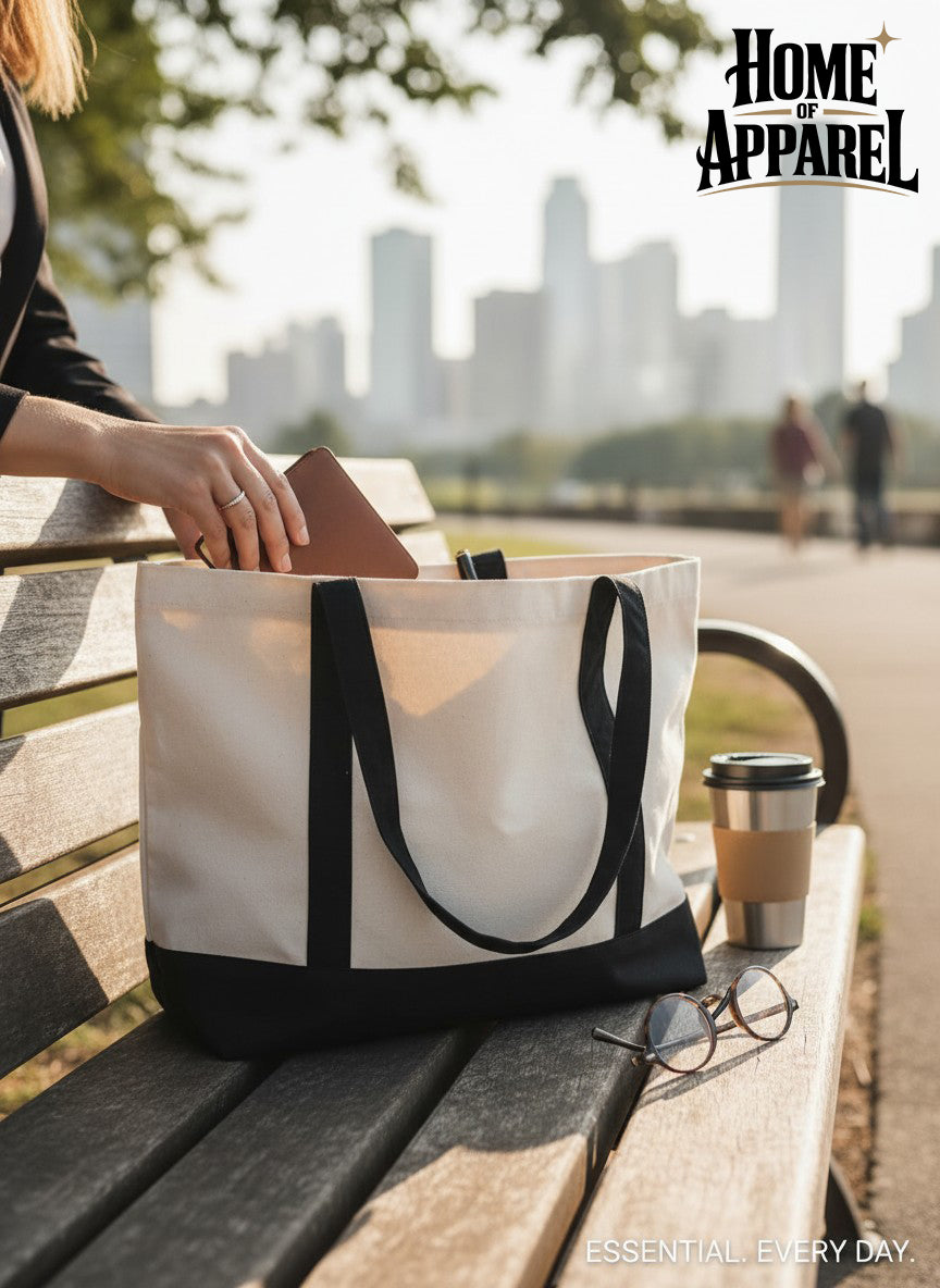 20x16 Customizable Premium Canvas Tote Bag – Beige with Black Straps | Large Everyday Shoulder Bag