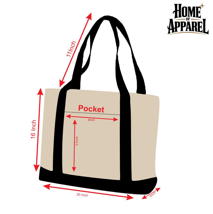 20x16 Customizable Premium Canvas Tote Bag – Beige with Black Straps | Large Everyday Shoulder Bag