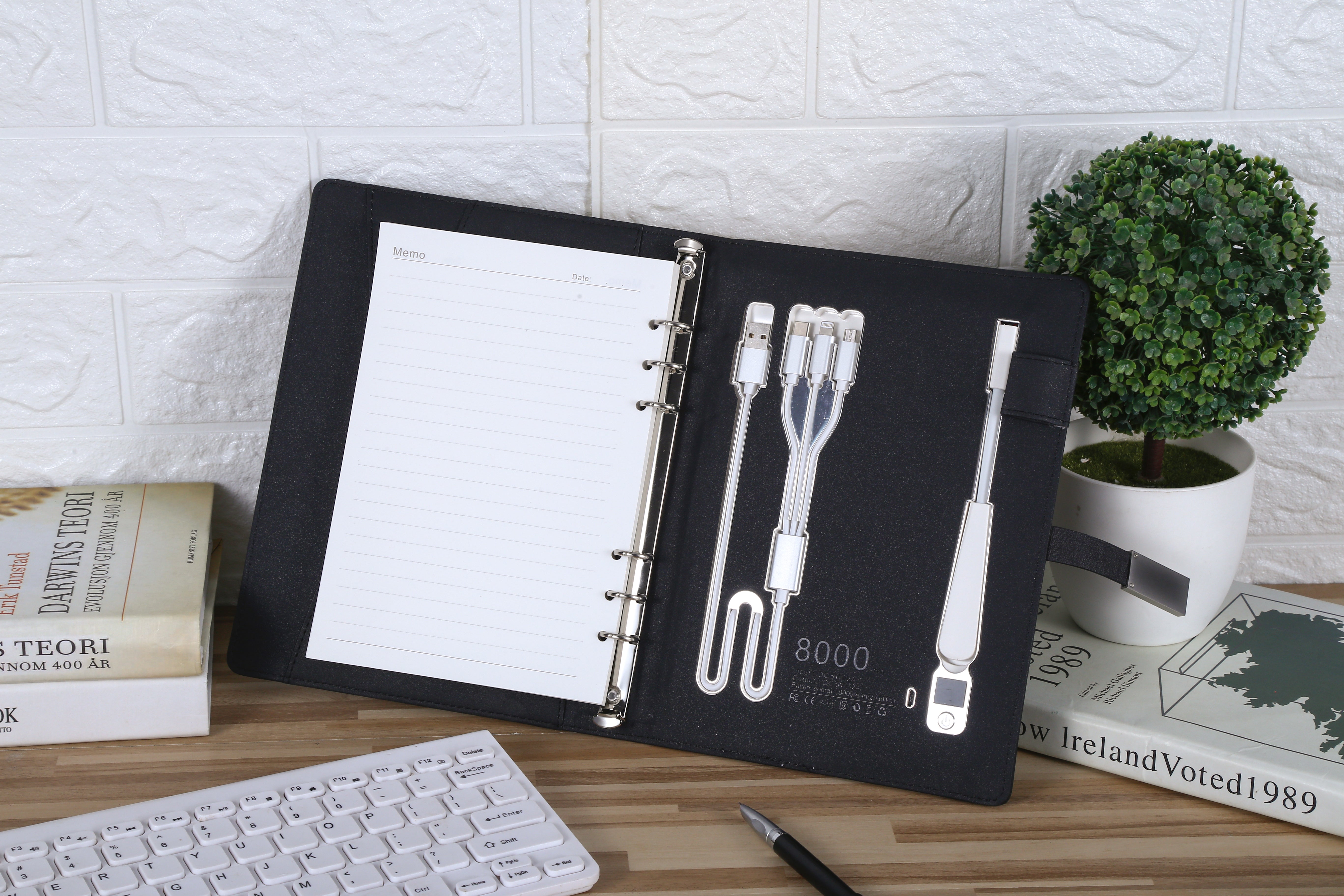 Smart Notebook 2026-2027, Wireless Charger, Power Bank, LED Light, USB & Card Slots