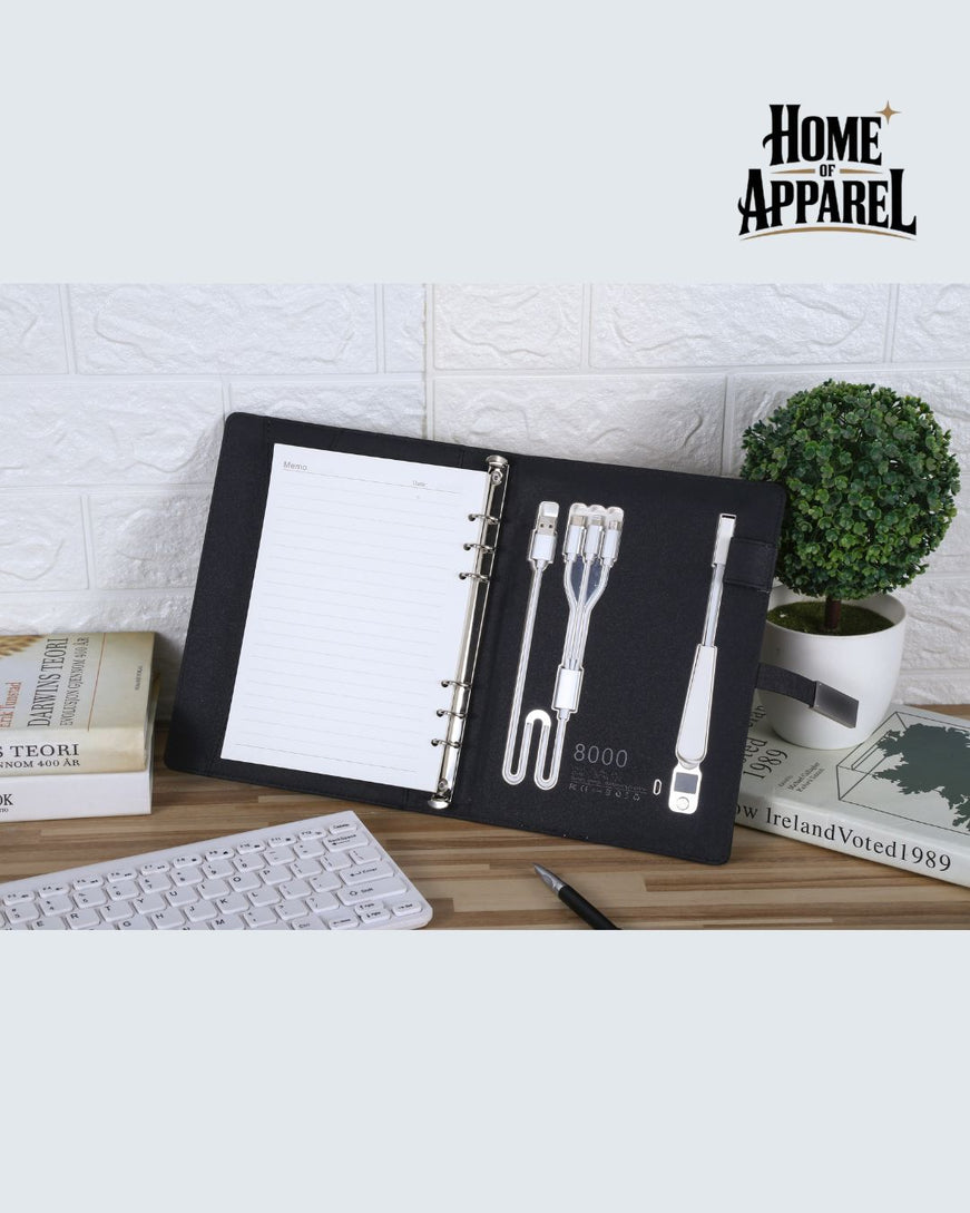 Smart Notebook 2026-2027, Wireless Charger, Power Bank, LED Light, USB & Card Slots