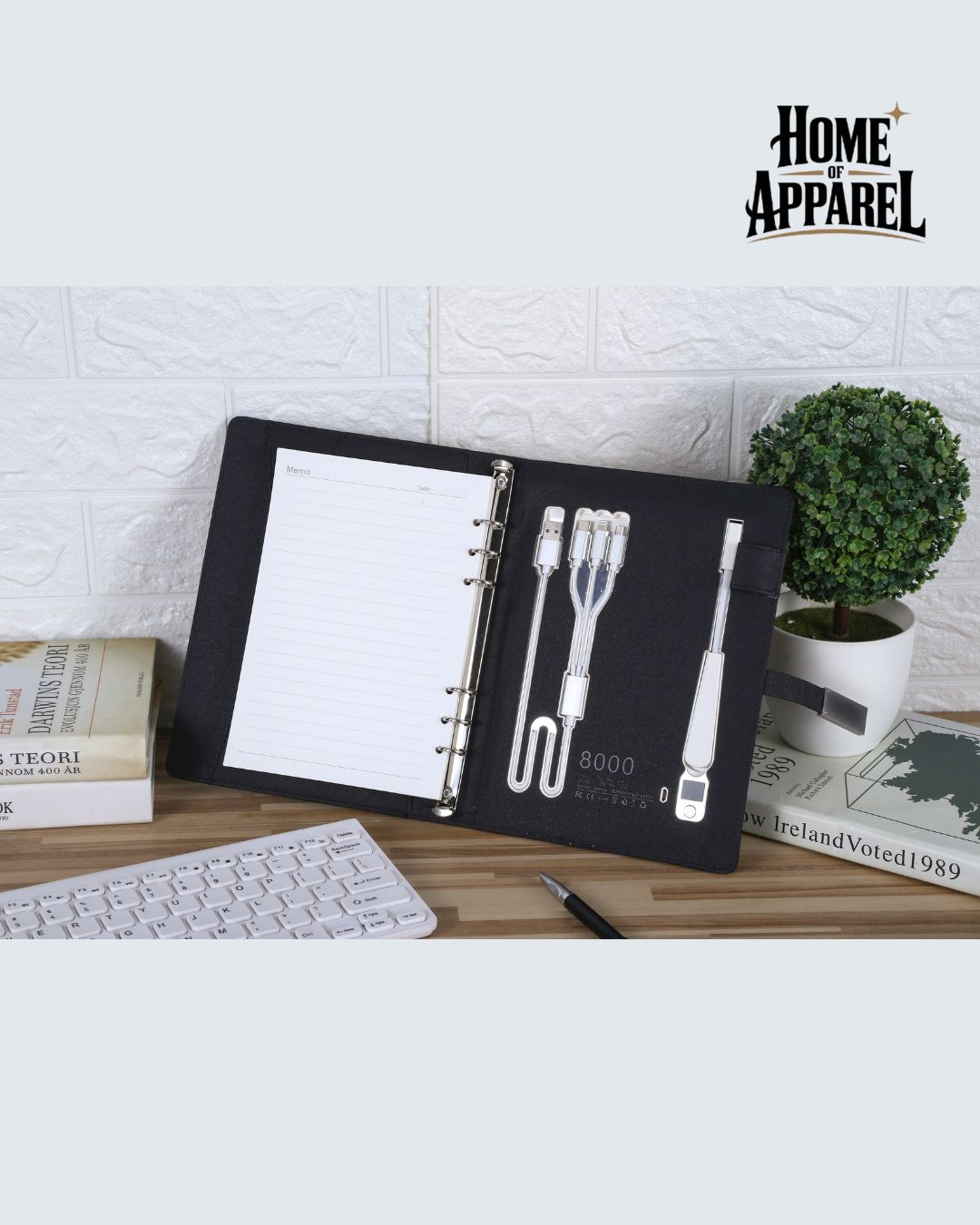 Smart Notebook 2026-2027, Wireless Charger, Power Bank, LED Light, USB & Card Slots