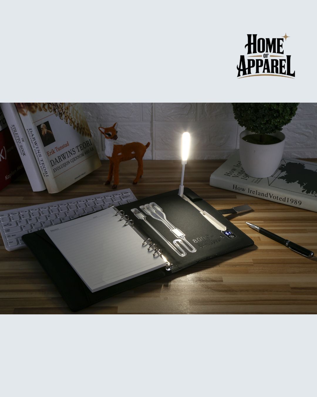 Smart Notebook 2026-2027, Wireless Charger, Power Bank, LED Light, USB & Card Slots