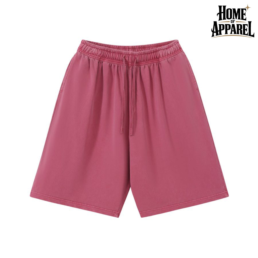 Ankela red stone-washed French terry shorts, front view