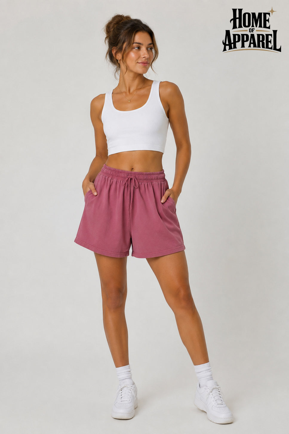 Stone-washed 100% cotton French terry shorts
