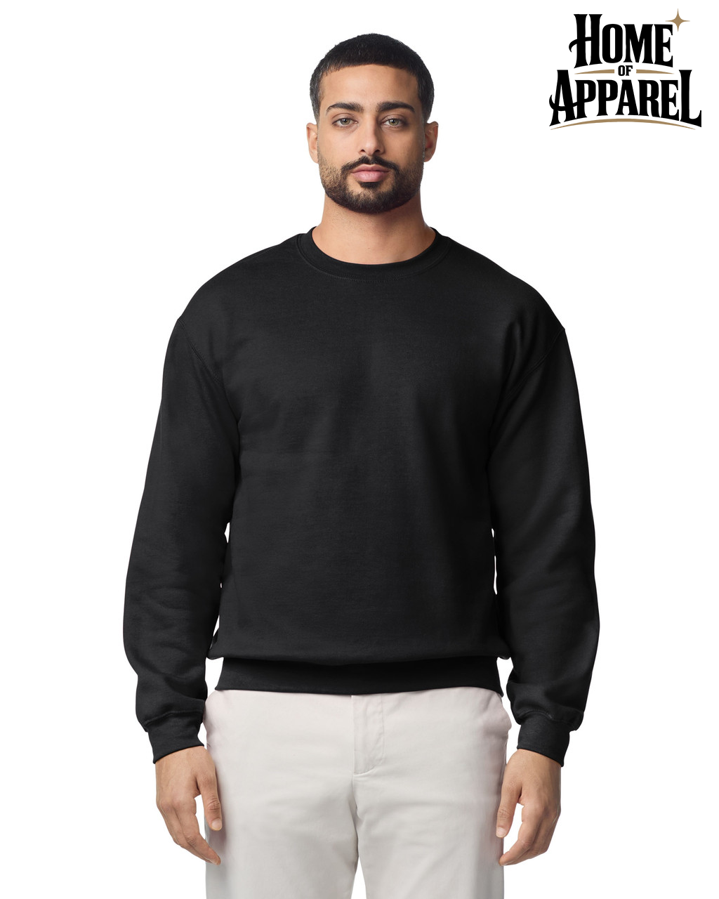 Gildan 18000 Heavy Blend black unisex crewneck sweatshirt, front view