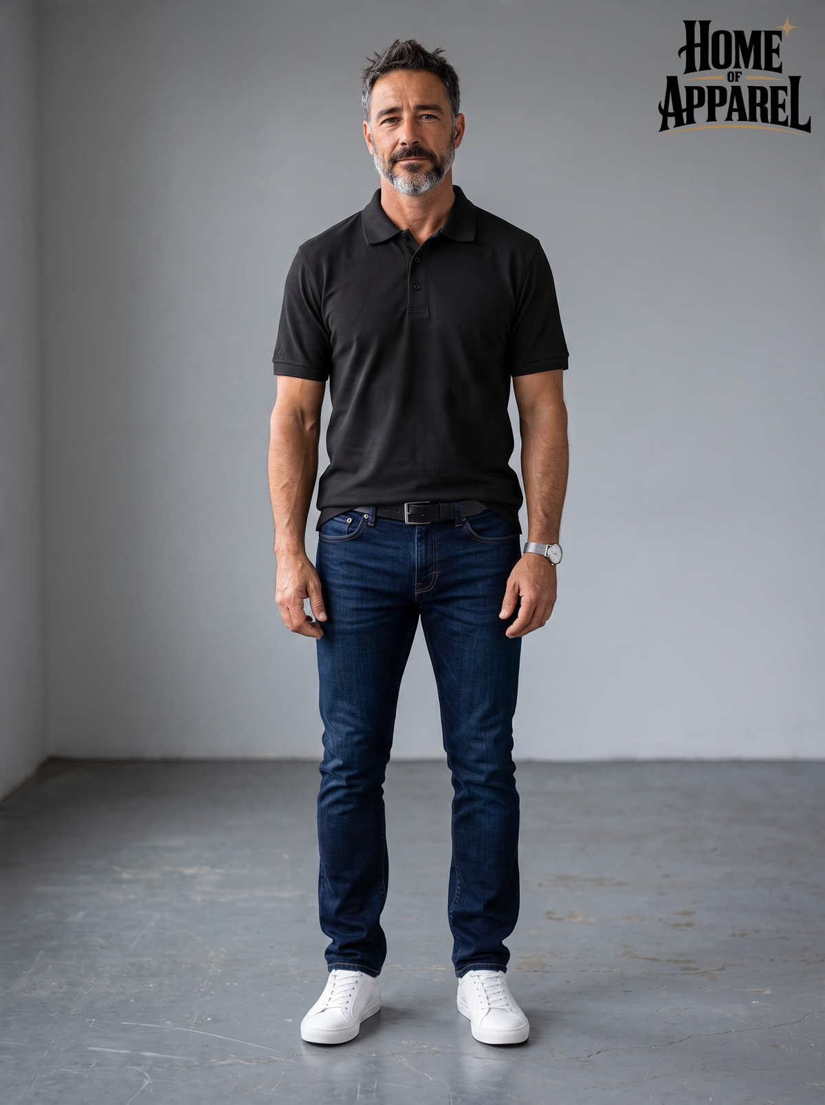 Two-button Black pique polo shirt placket