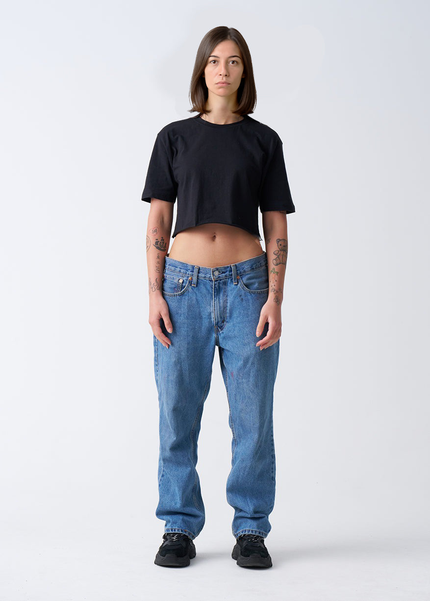 Black Combed Cotton Crop Top T-Shirt