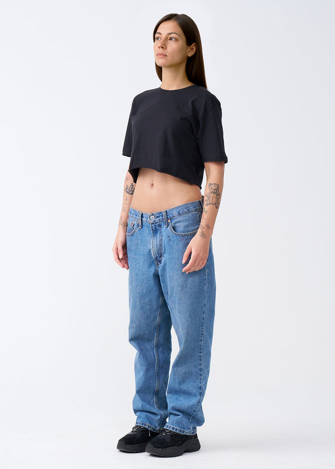 Black Combed Cotton Crop Top T-Shirt