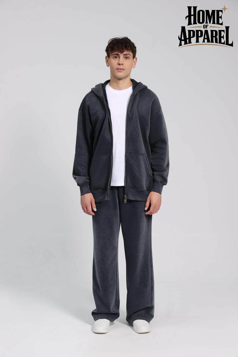 Heavyweight cotton terry hoodie and matching pants set in grey