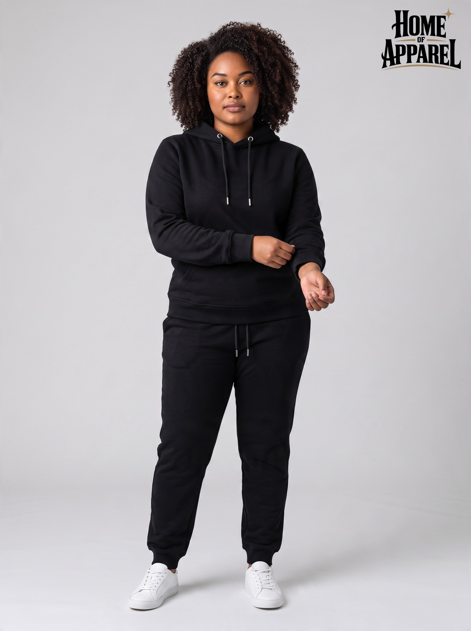 Black Heavyweight cotton blend fleece Sweatsuit with kangaroo pocket