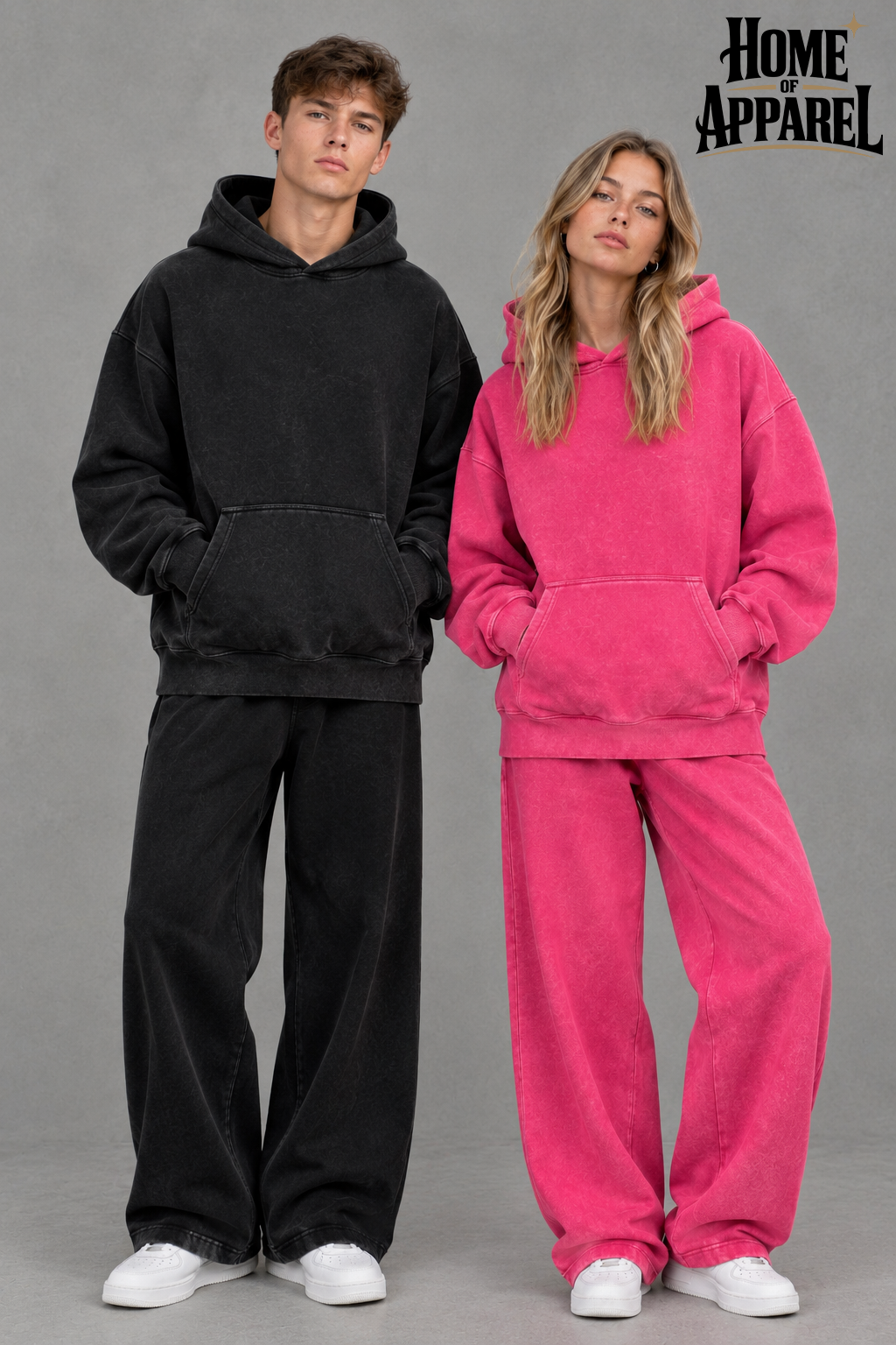 Unisex Vintage Washed Oversized Pullover Hoodie & Sweat Pants Set