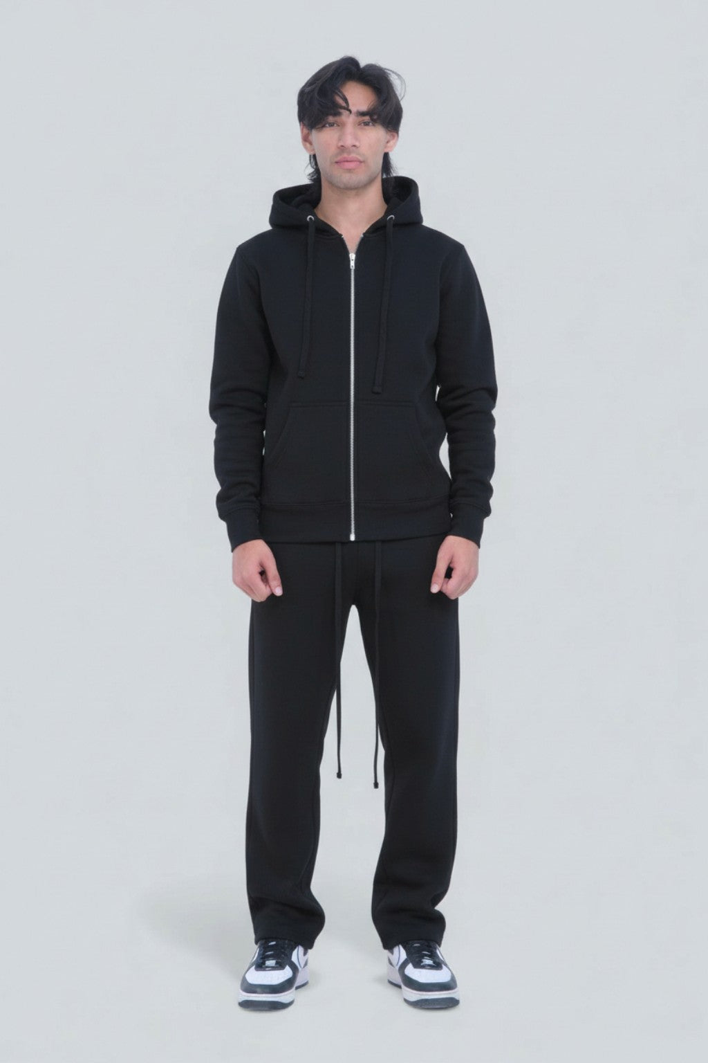 Black Full Zipper Cotton Fleece Sweat suit