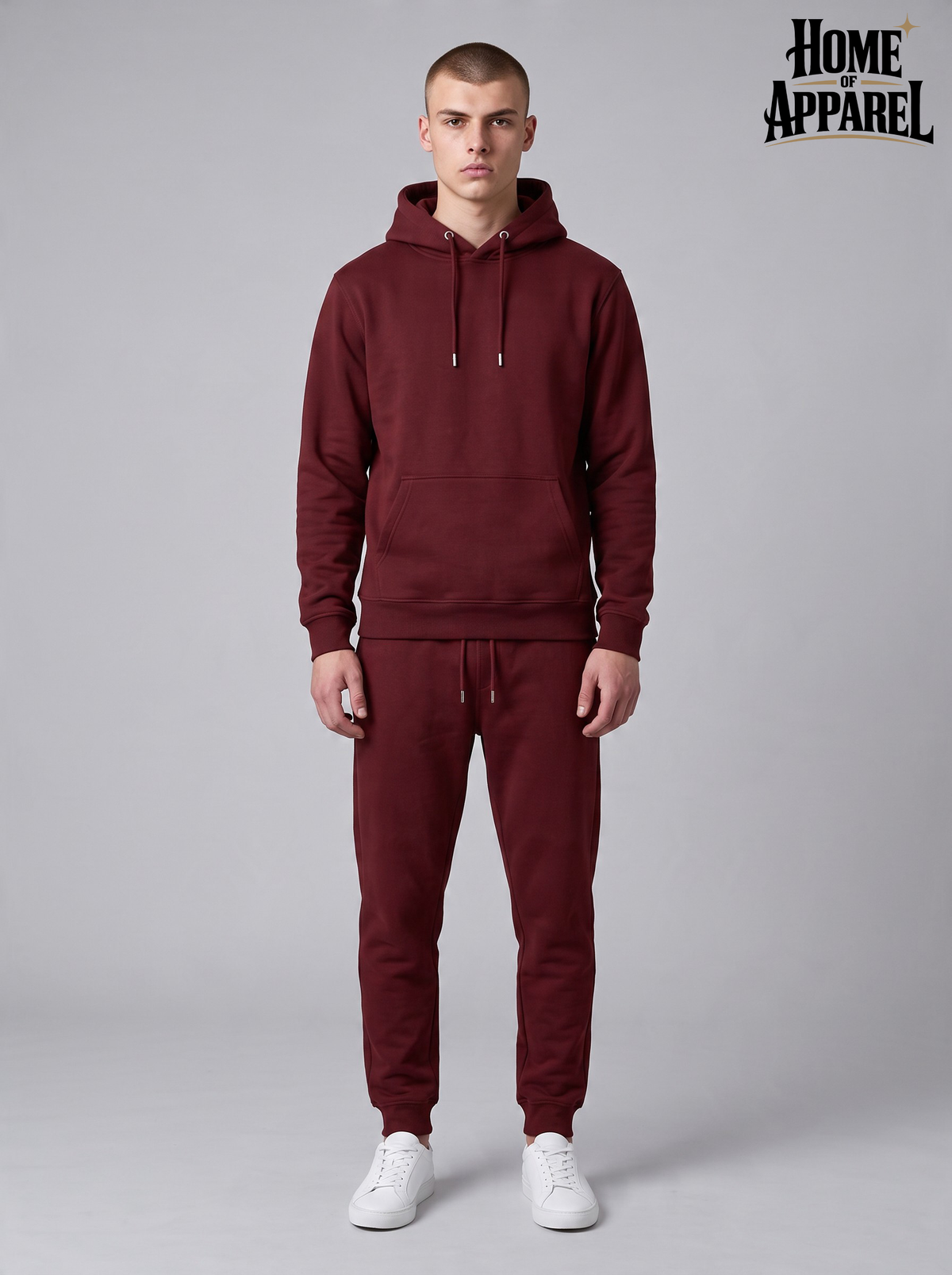 Burgundy sweat suit Soft interior and smooth cotton-faced exterior of 300 GSM fleece fabric