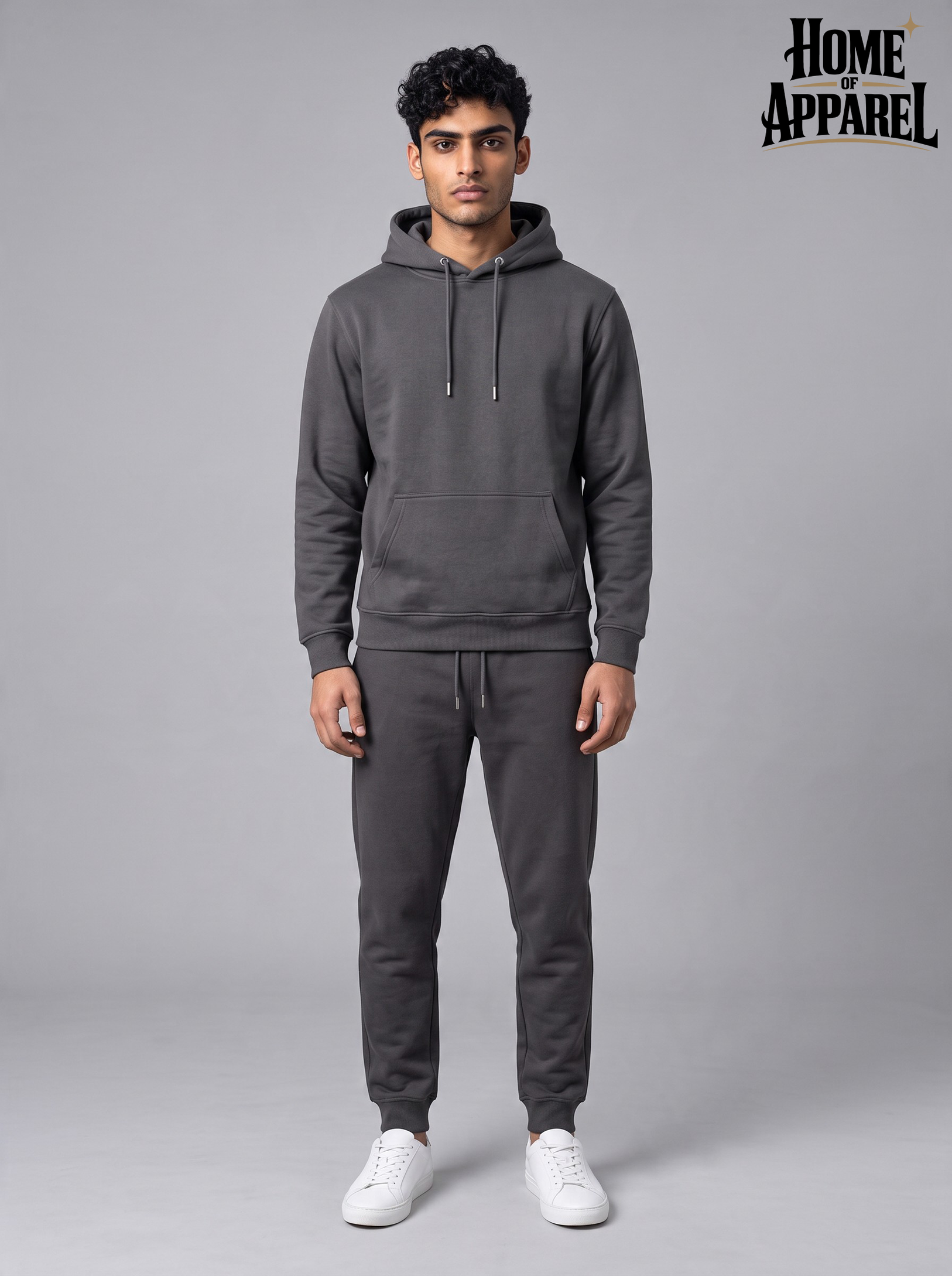 Dark grey Premium cotton blend hoodie and jogger set designed for warmth and durability