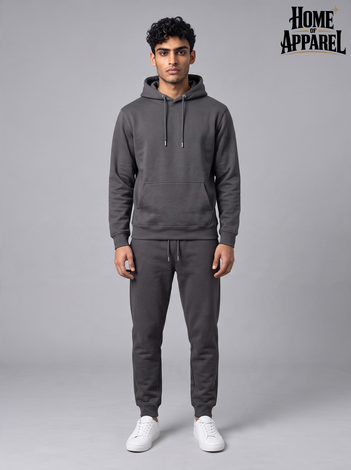Dark grey Premium cotton blend hoodie and jogger set designed for warmth and durability