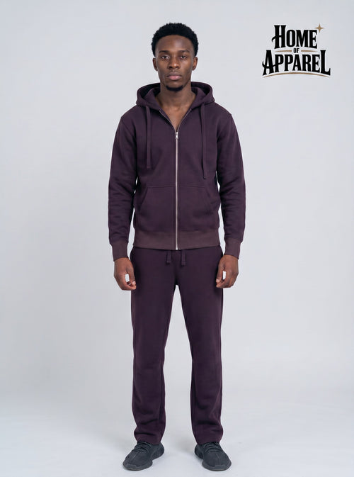 Dark Brown Sweatsuit - Full Zipper Heavy weight Cotton Fleece