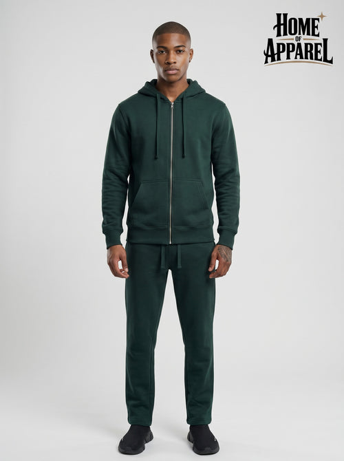 Green Sweatsuit - Full Zipper Cotton Fleece