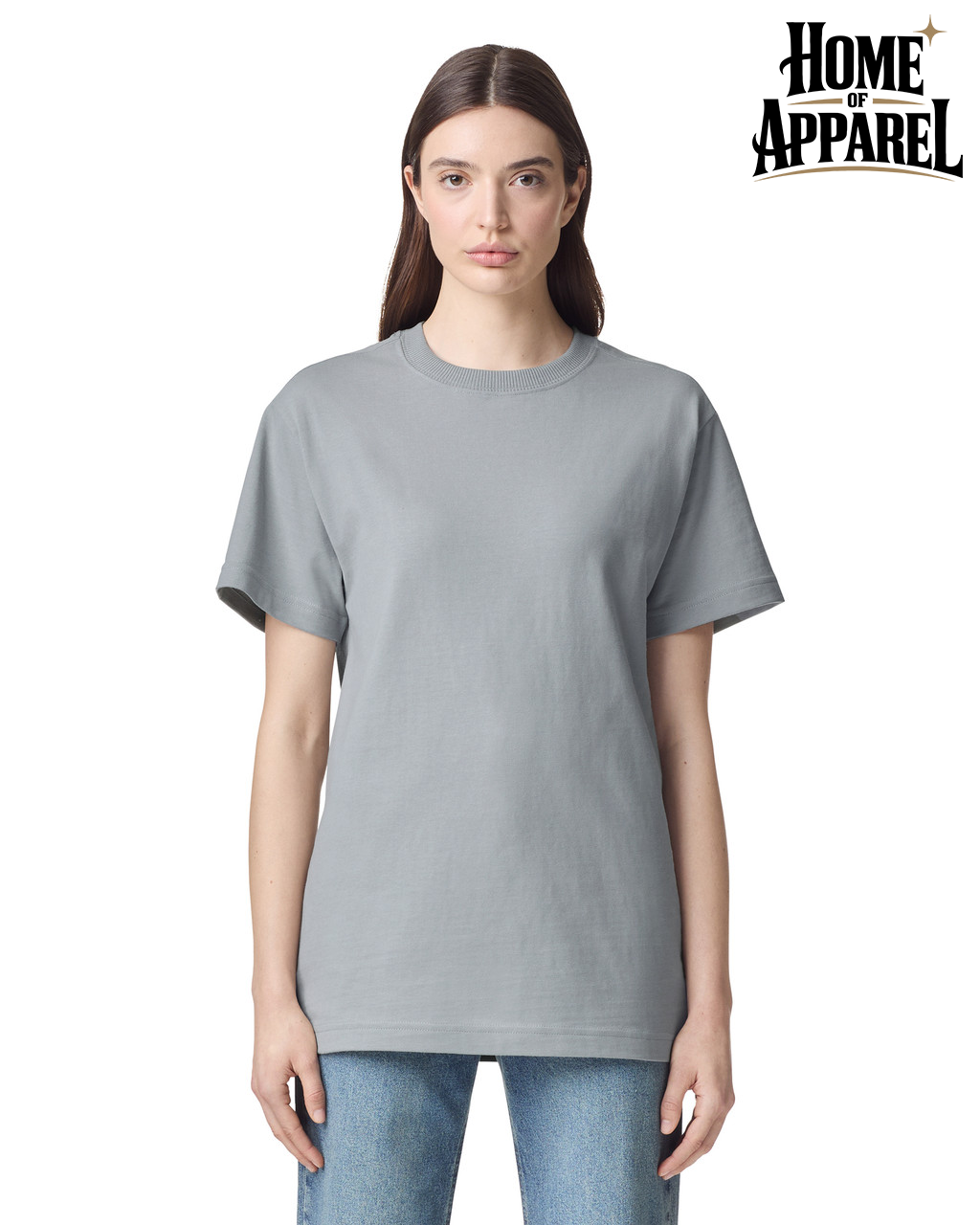 plain light gray short-sleeve crewneck t-shirt | Unisex American Apparel Super Heavyweight Unisex T-Shirt Front View