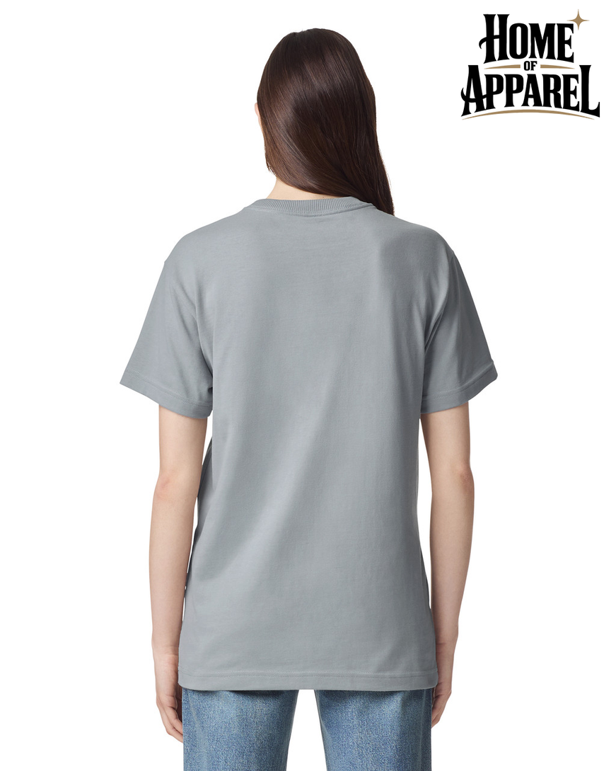 plain light gray short-sleeve crewneck t-shirt | Unisex American Apparel Super Heavyweight Unisex T-Shirt Back View