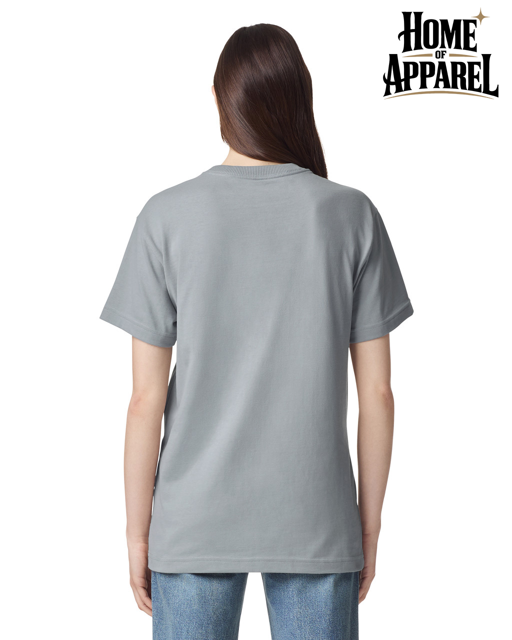 plain light gray short-sleeve crewneck t-shirt | Unisex American Apparel Super Heavyweight Unisex T-Shirt Back View