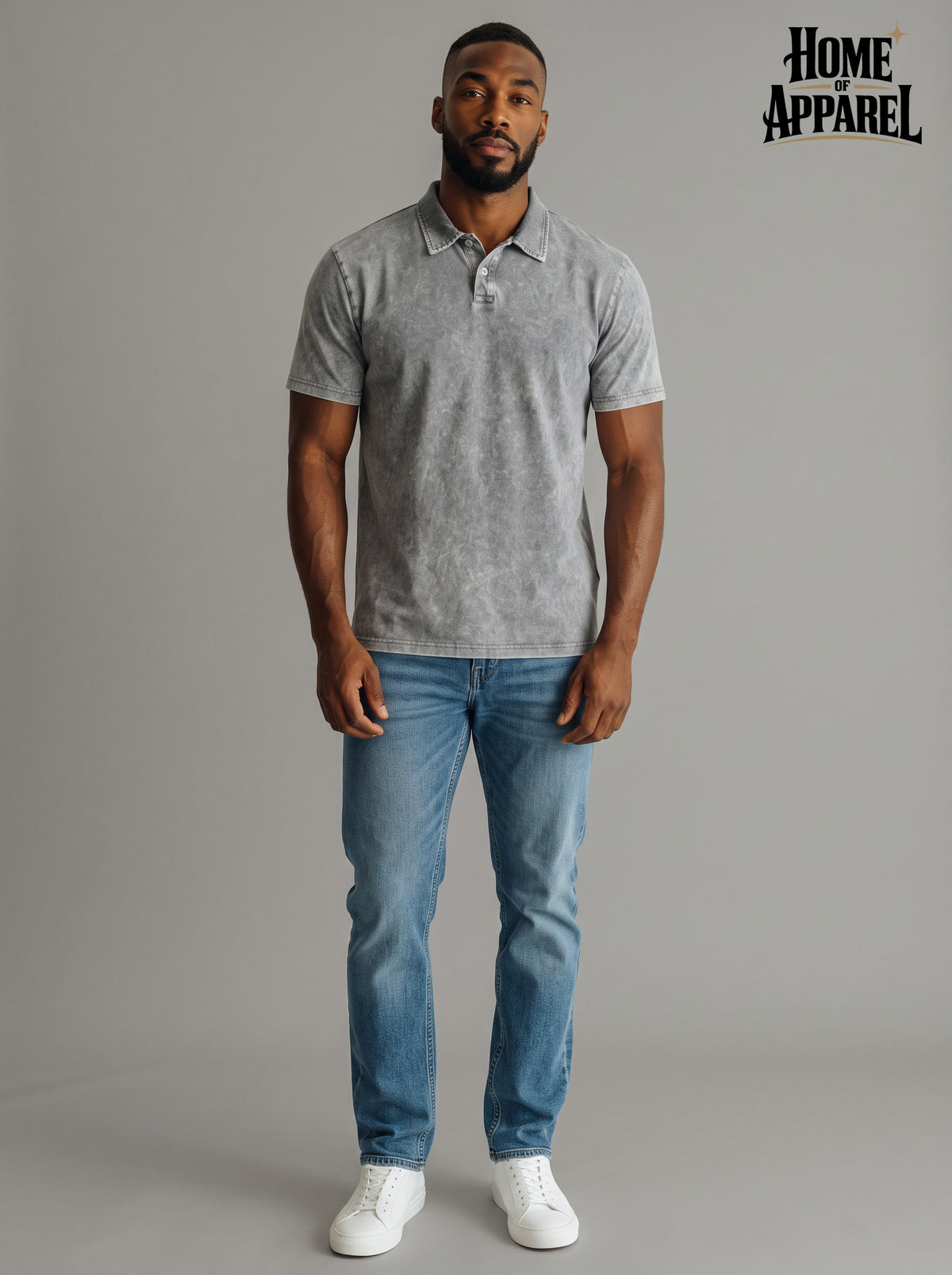 Men’s vintage grey  washed heavyweight cotton polo shirt