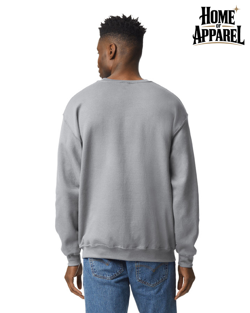 Gildan 18000 grey unisex crewneck sweatshirt, back view