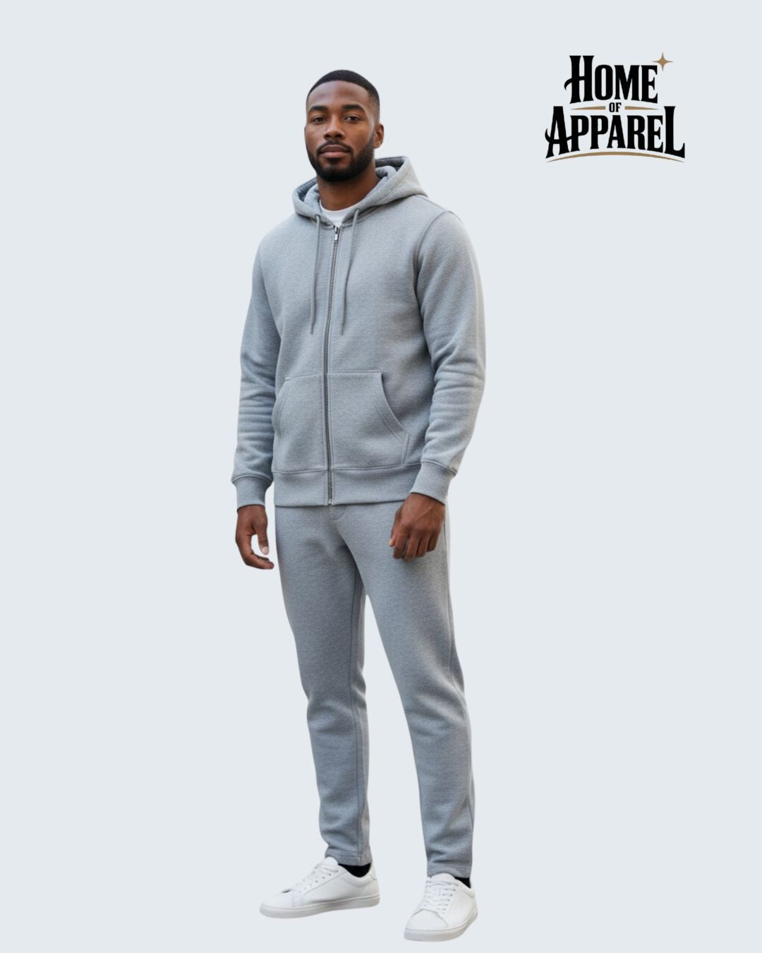 Heather Grey Full Zipper Cotton Fleece Streetwear Sweat Suit