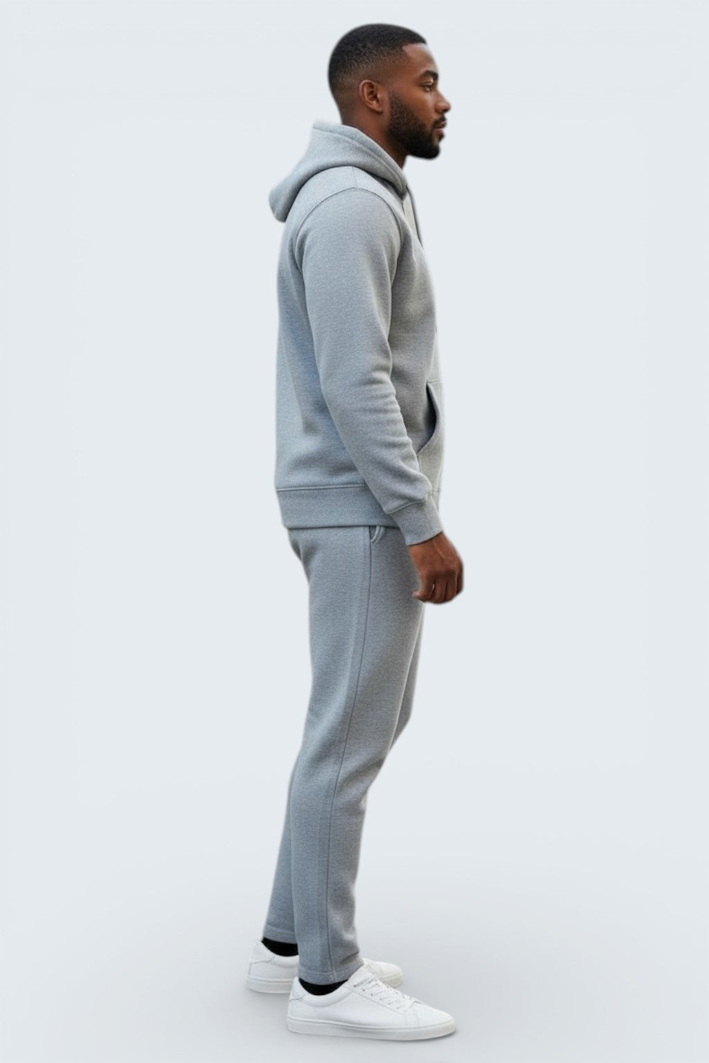 Heather Grey Full Zipper Cotton Fleece Streetwear Sweat Suit