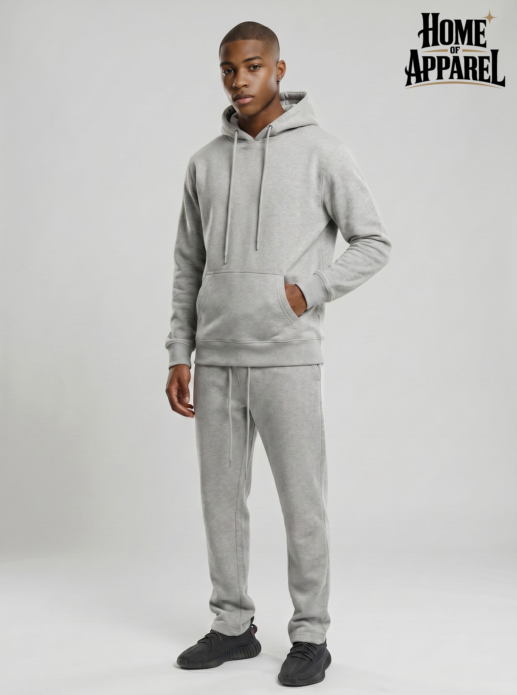 Heather Grey Heavy Weight Cotton Fleece Sweat Suit
