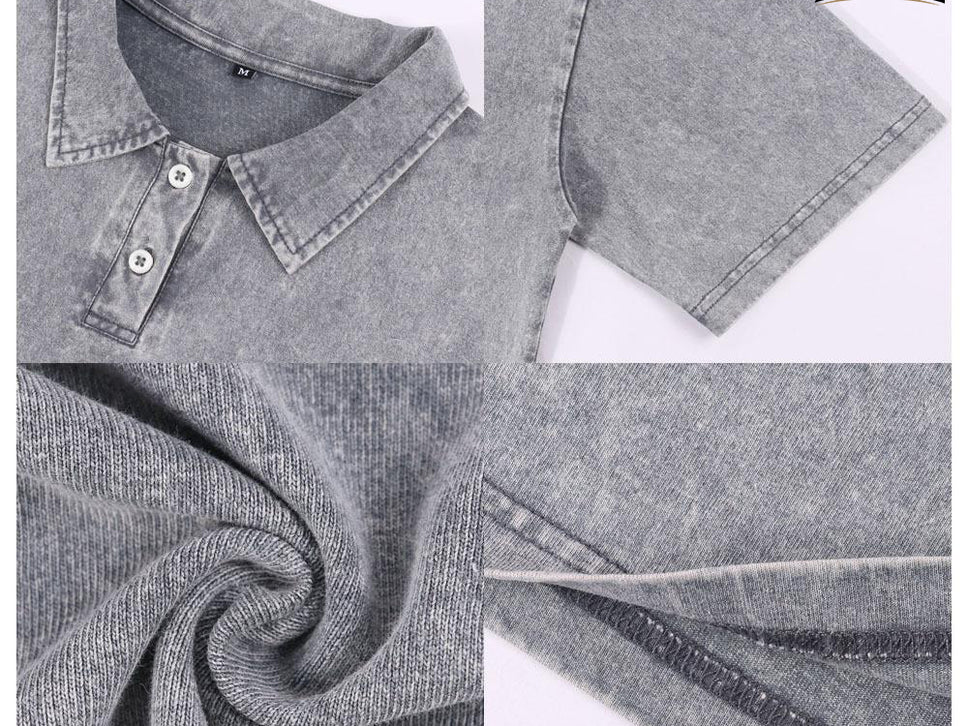 Men’s vintage grey washed heavyweight cotton polo shirt