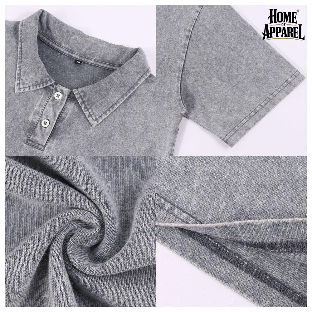 Men’s vintage grey washed heavyweight cotton polo shirt