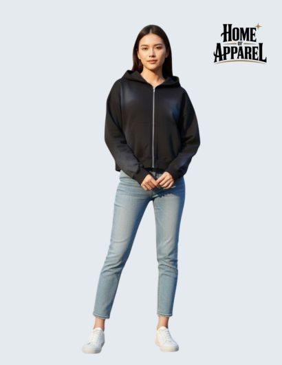 13.5oz Black Sun-Faded Oversized Hoodie – Vintage Cotton Fleece & Full Zipper