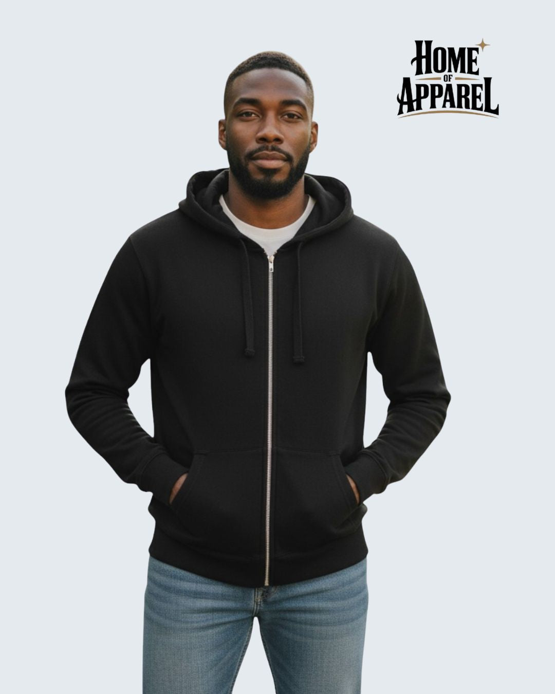 Black Full Zipper Heavy Blend Hooded Sweatshirt