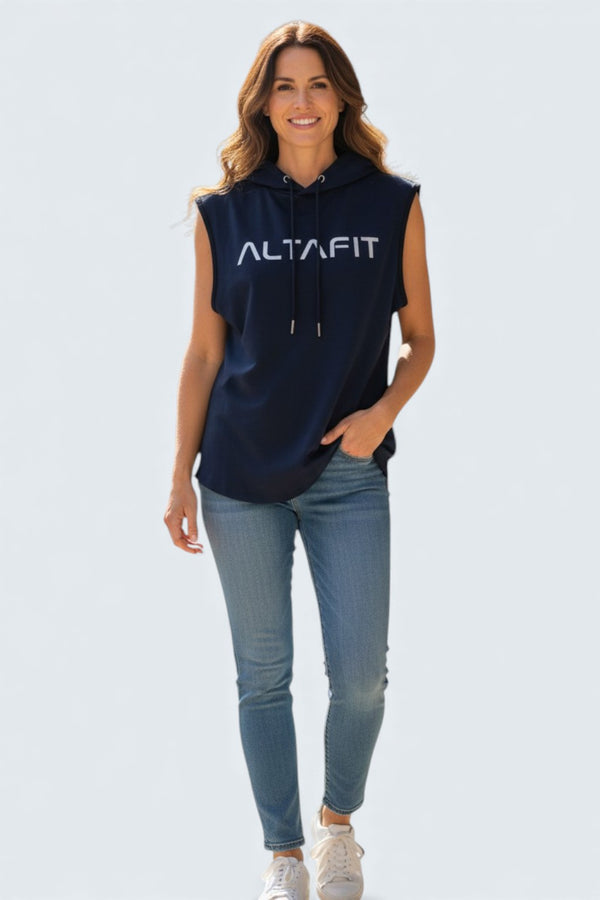 Lycra Terry Sleeveless Hoodie For Women