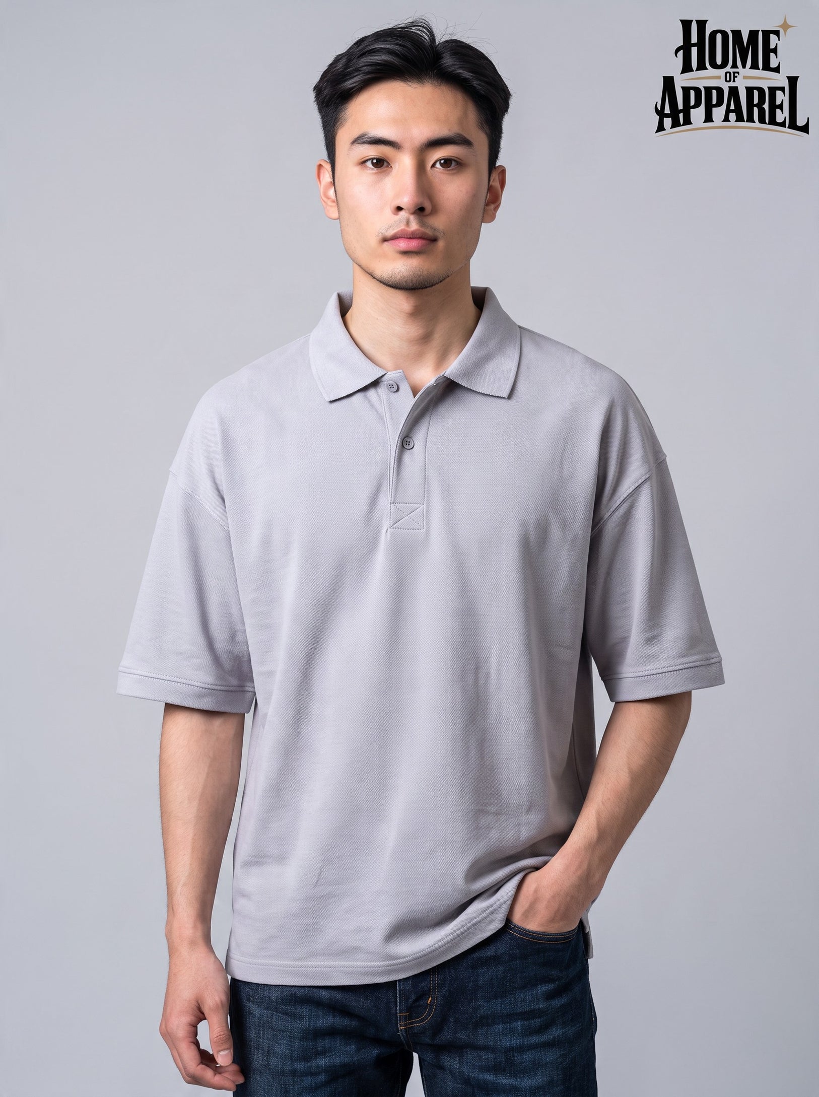 Ice grey Polo shirt half-moon back detail