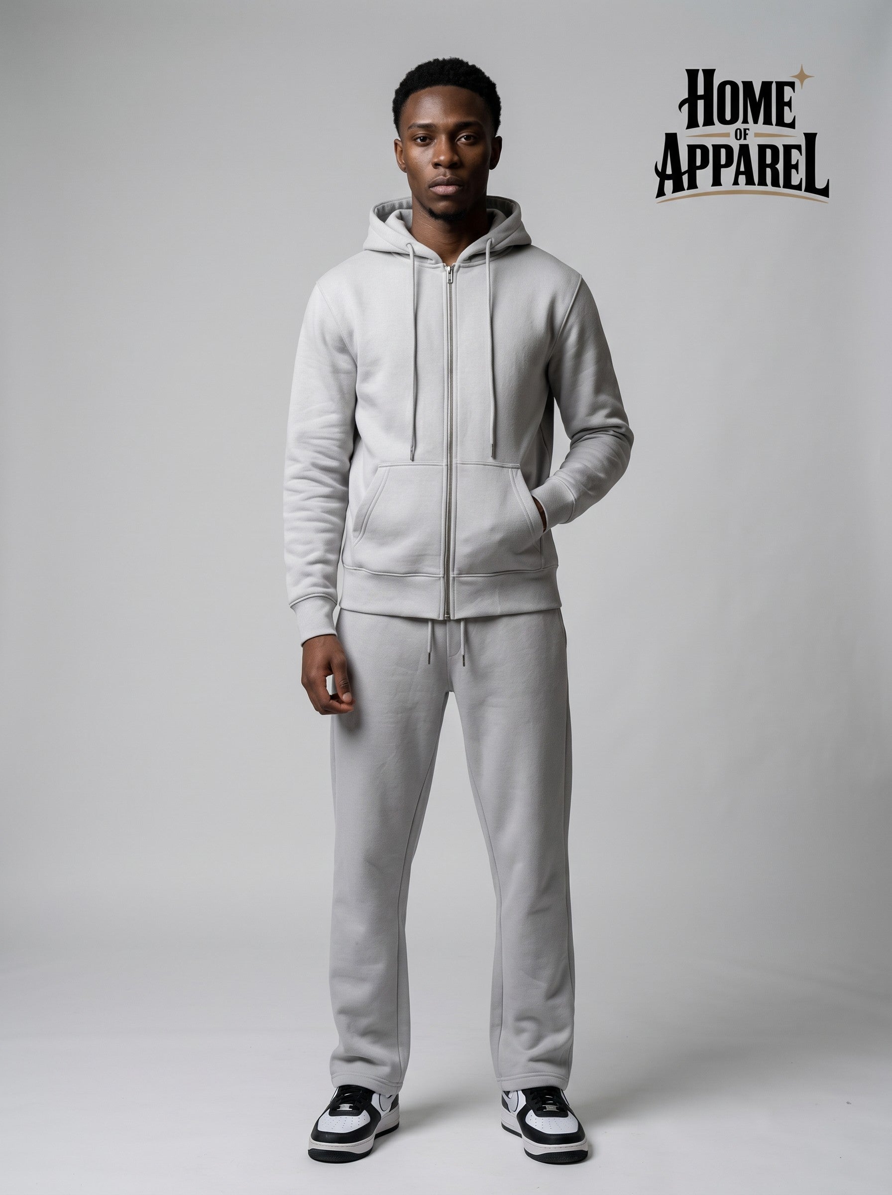 Light Grey Full Zipper Cotton Fleece Sweatsuit