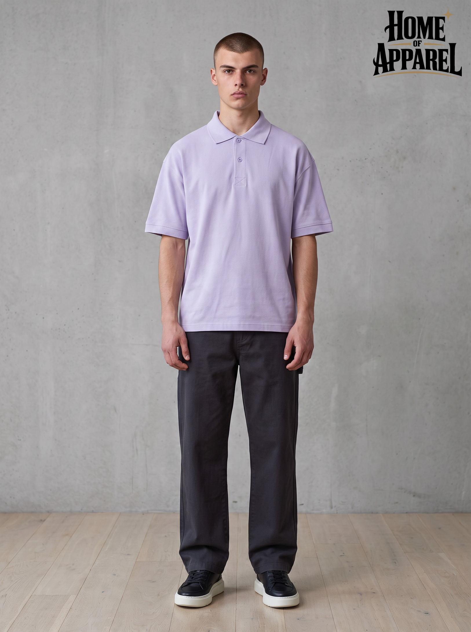Premium Lilac polo shirt ribbed collar detail