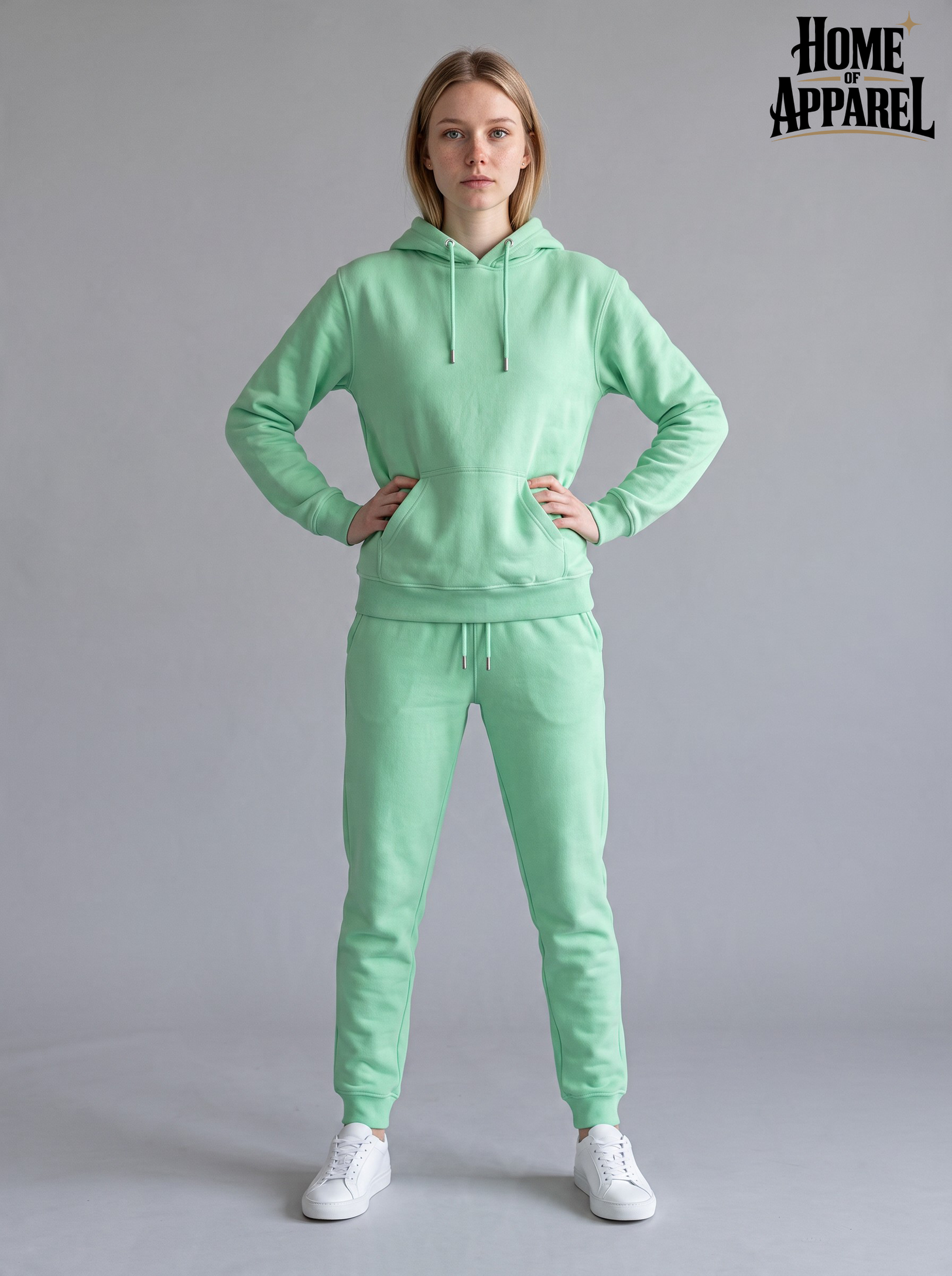 Lime green cotton-blend fleece sweatsuit for custom decoration