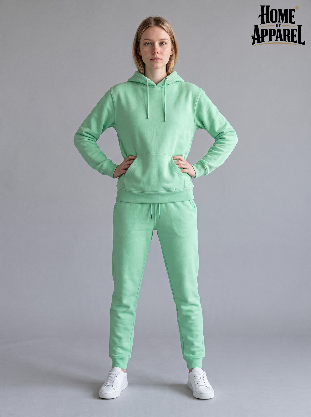 Lime green cotton-blend fleece sweatsuit for custom decoration