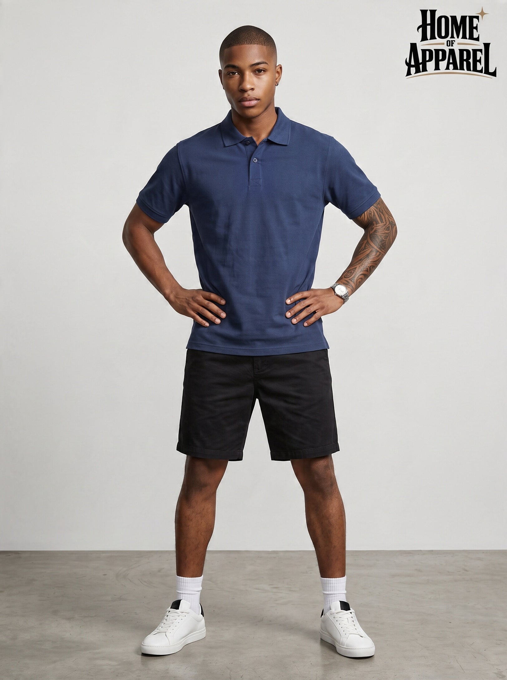 Navy blue Polo shirt half-moon back detail