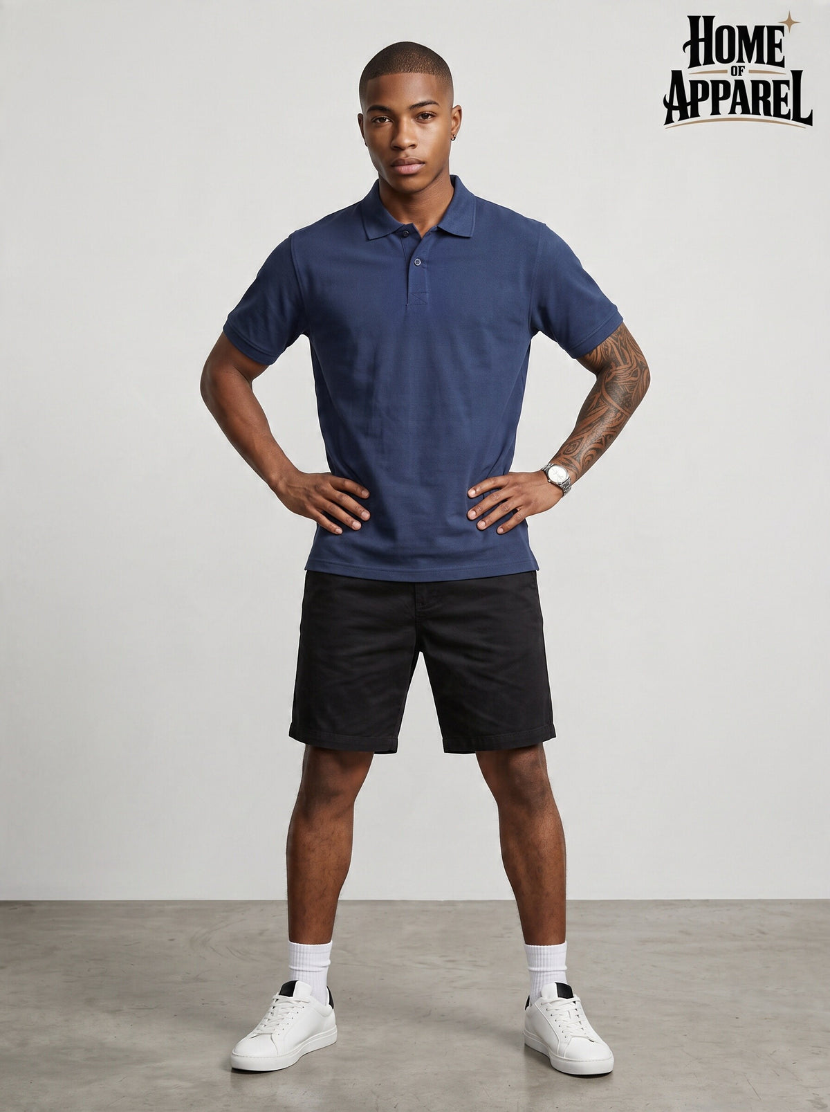 Navy blue Polo shirt half-moon back detail