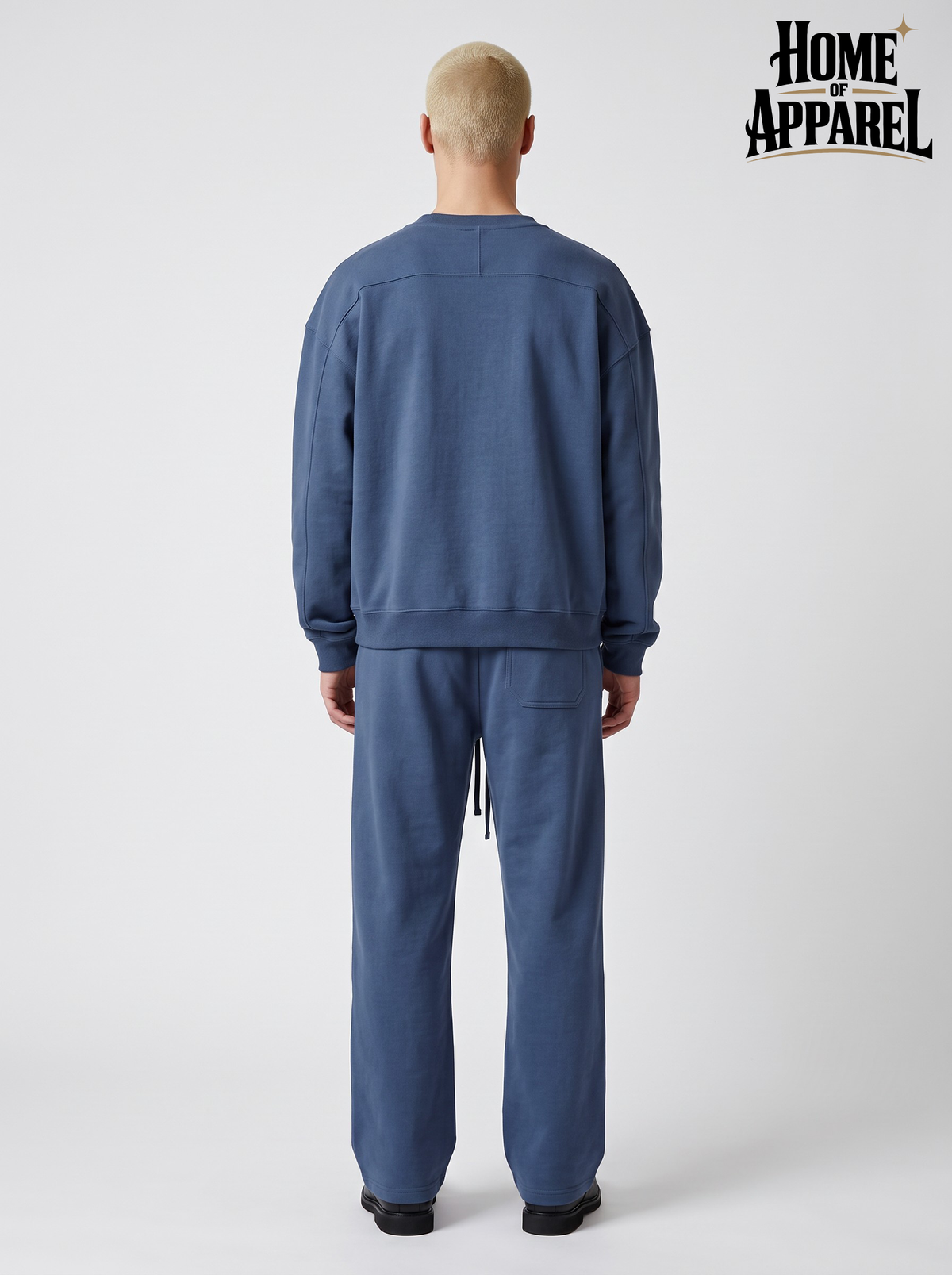 Navy blue oversized sweatsuit for men in 400 GSM cotton terry fabric back view