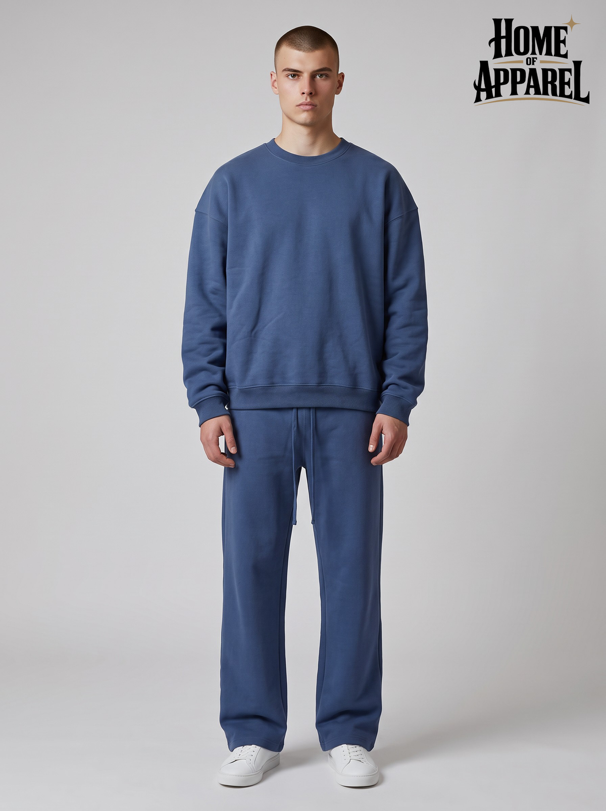 Navy blue oversized sweatsuit for men in 400 GSM cotton terry fabric front view